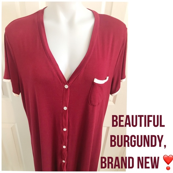 EKOUAER, NWOT- Long Burgundy Pajama Shirt - Picture 4 of 6